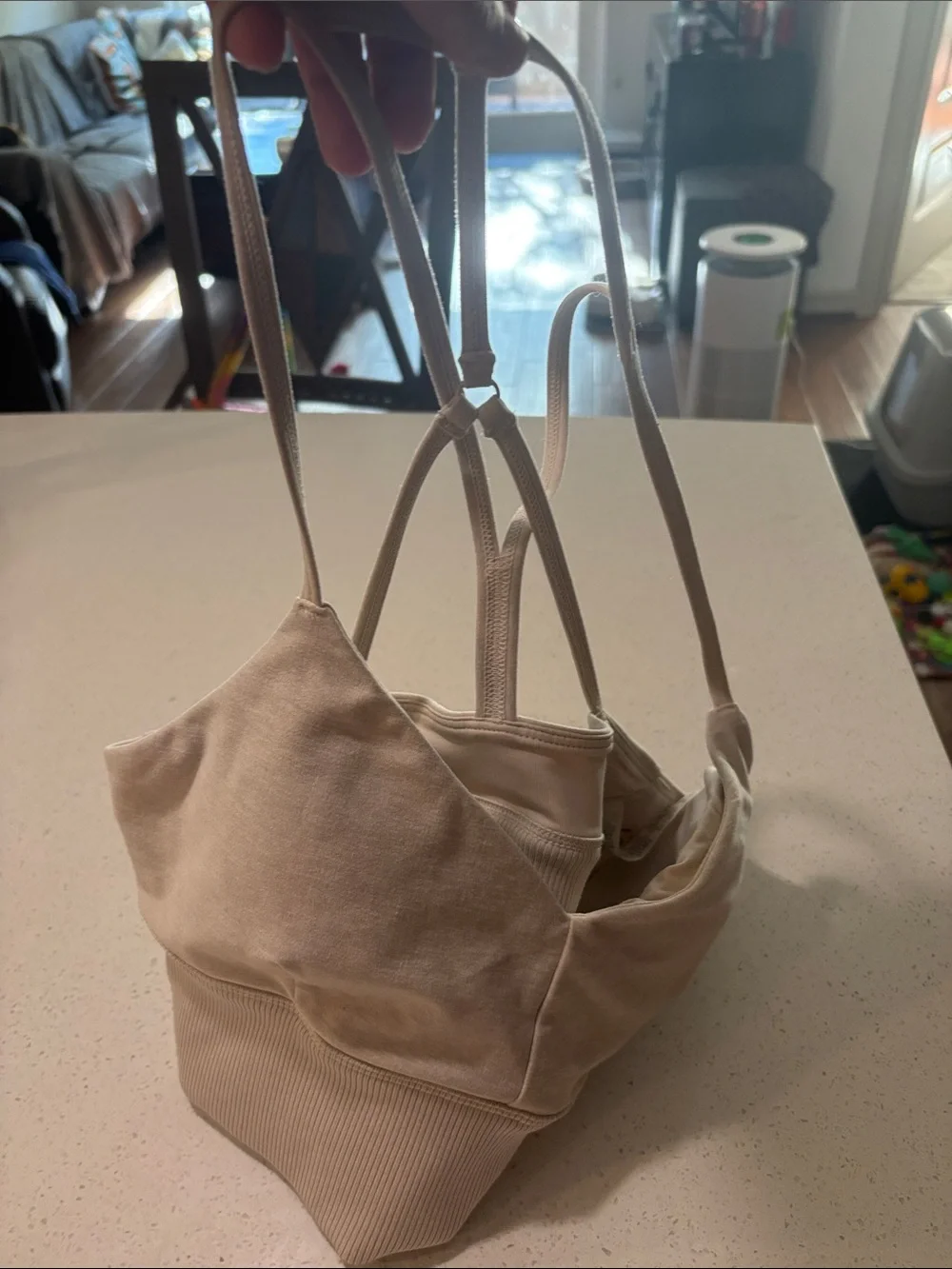 ALO Airbrush Suspension Yoga Strappy Bralette in Light Cream